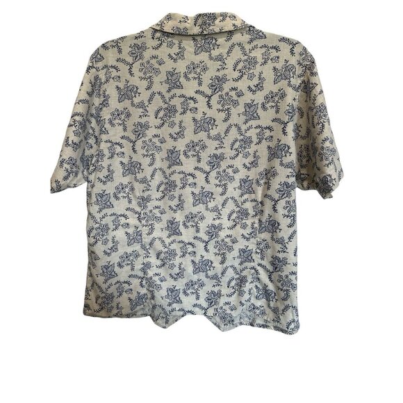 Women's Woolrich Ivory Blue Floral Button Up Shirt Size LG Linen Cotton - Picture 2 of 6